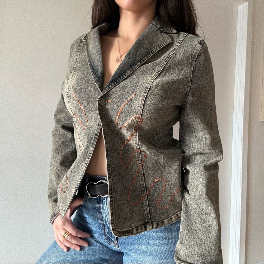90s acid wash beaded jean jacket grunge fairycore